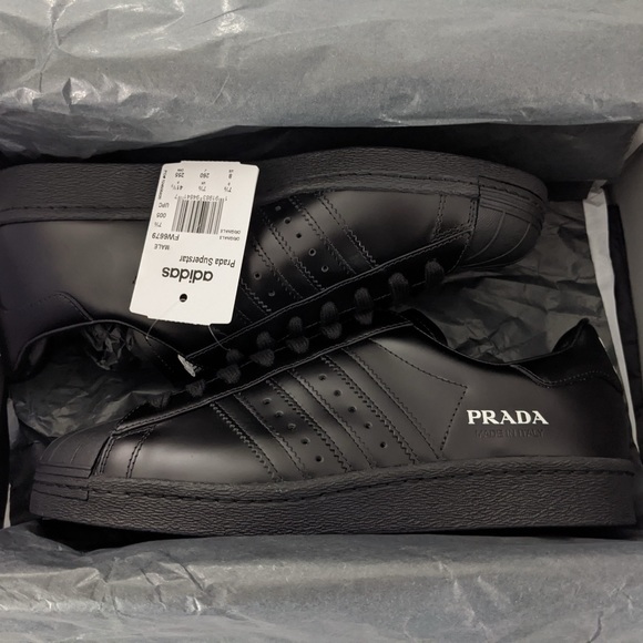(UNISEX) ADIDAS PRADA X SUPERSTAR BLACK CORE (NEW) US 8 MEN / 9.5 W - Picture 5 of 12